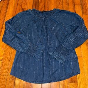 White House Black Market Blue Peasant Top